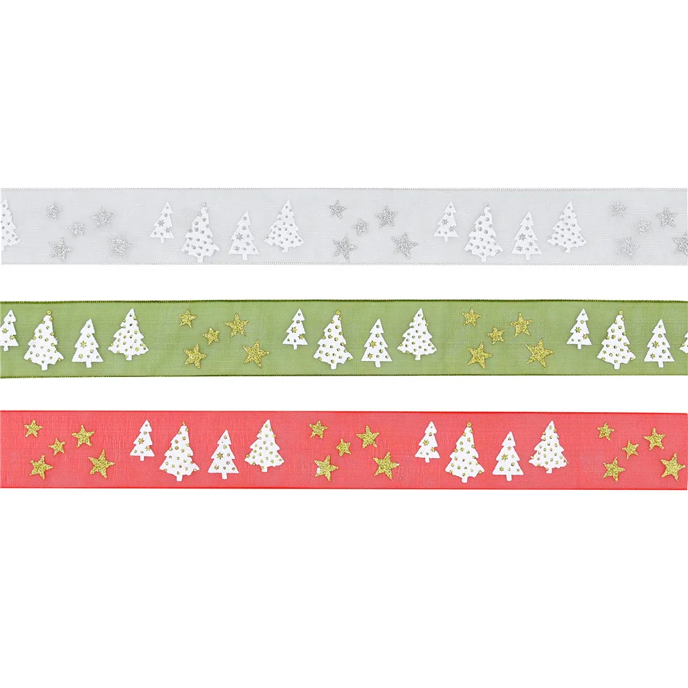 5 ярдов 15 мм Мульти дизайн Рождественская лента завязывание венок деревенский украшения ремесла цветочный принт блестящие