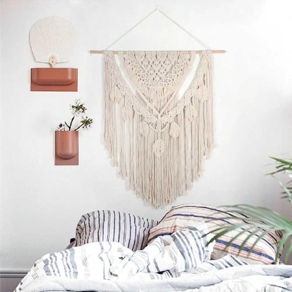 New Macrame Boho Tapestry With Tassel Cotton Rope Handwoven Wall