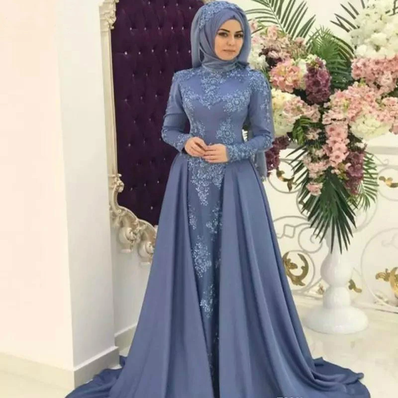 Вечернее платье с высоким воротом хиджаб Саудовской Аравии мусульманский плюс размер с длинным рукавом Leabon для женщин одежда Вечерние вечернее платье по индивидуальному заказу