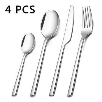 

4PCS Silver Cutlery Set Tableware Flatware Set Dinnerware Stainless Steel Mirror Polishing Western Forks Spoons Knives