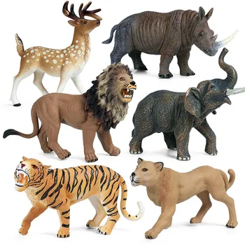 

Hollow Plastic Wild Toy Animals Elephant/Lion/Tiger/Rhinoceros/White-Tailed Deer/Cheetah Model Set Toy Figures