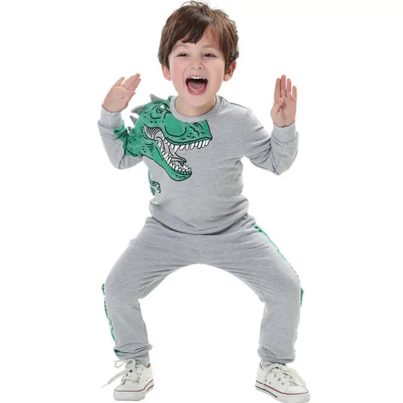 Boys'clothes осенне-зимняя детская одежда костюм с динозавром комплект из двух предметов, тираннозавр+ брюки из крокодиловой кожи - Цвет: 1