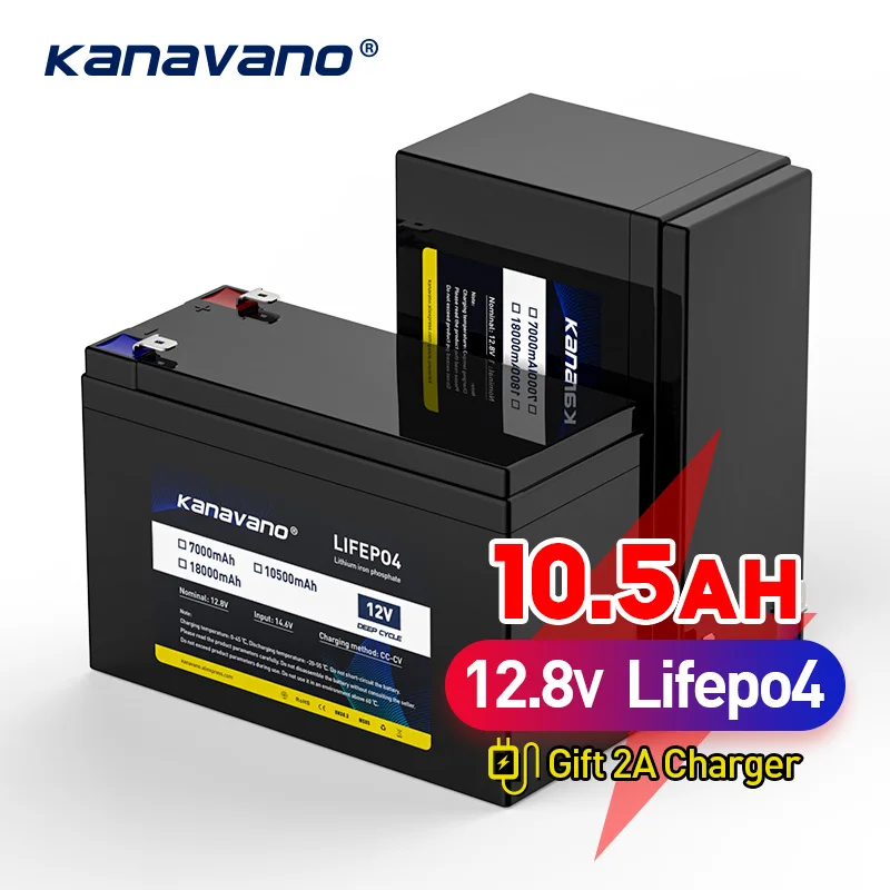 

Kanavano 12V 7Ah 10.5Ah 18Ah Lifepo4 Battery Pack With 4S 40A Balanced BMS for Car Toy Electric Boat CCTV Camera + 2A Charger