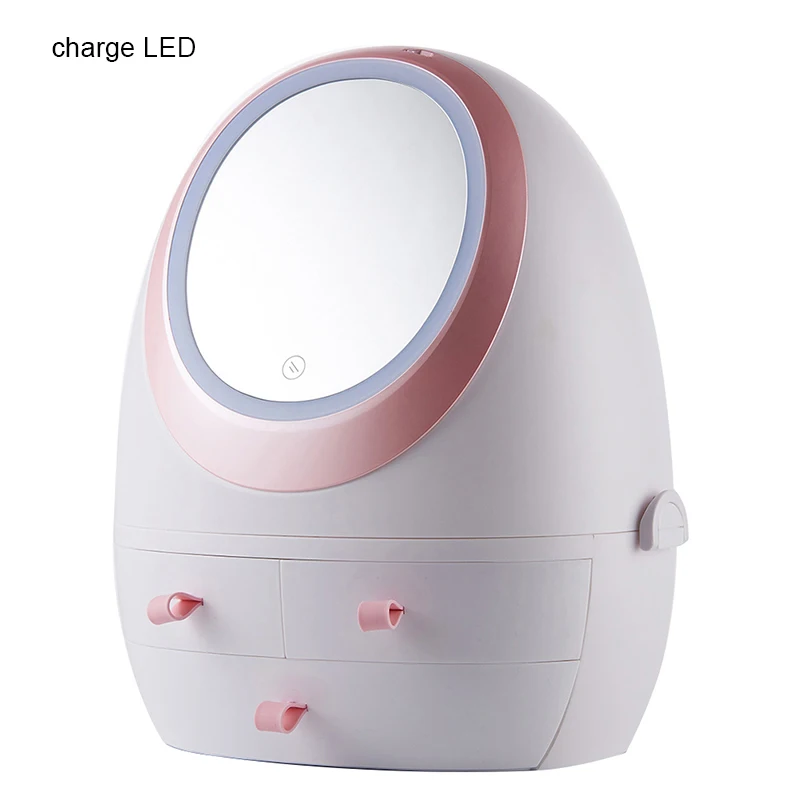 With Led Light Мелочи украшения ящик для хранения с крышкой губная помада ящик для хранения зеркало с светодиодный ночной Светильник HD зеркало для макияжа MS инструмент для макияжа - Цвет: With Led Light