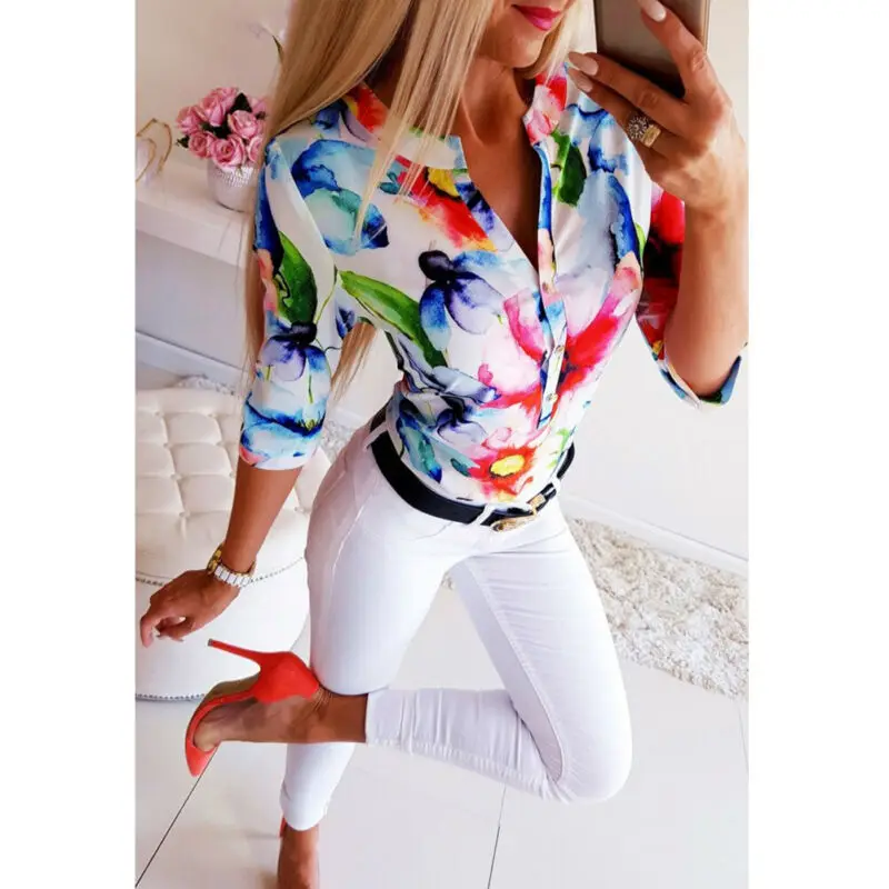 Women Long Half Sleeve Loose Shirts Shirt OL Clothes Plain Casual Button Blouse Office Lady Summer Chiffon Shirts blusa feminina - 4.0002E+12