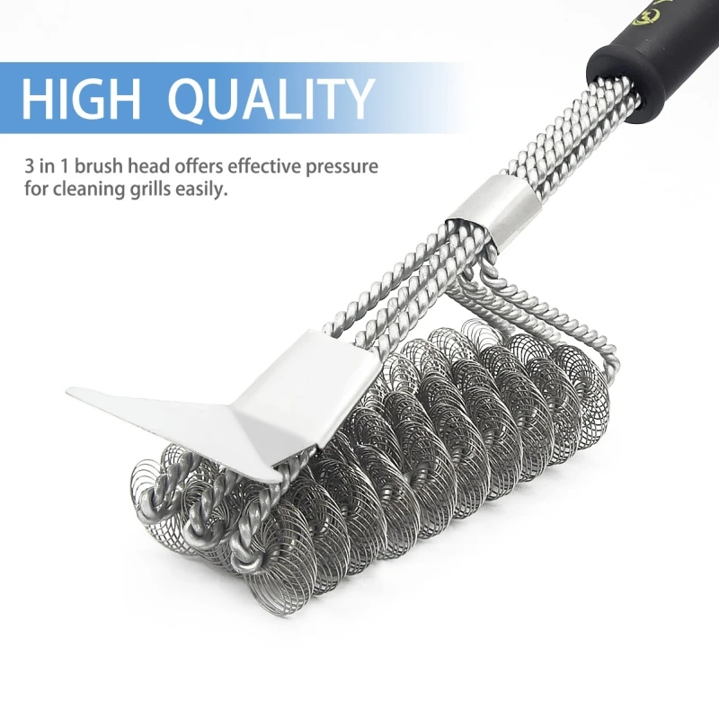 BBQ Cleaning Brush Barbecue Cleaner Tools Stainless Racks kitchen Grill Accessories Stains Grease Triangle Steel Wire Bristles