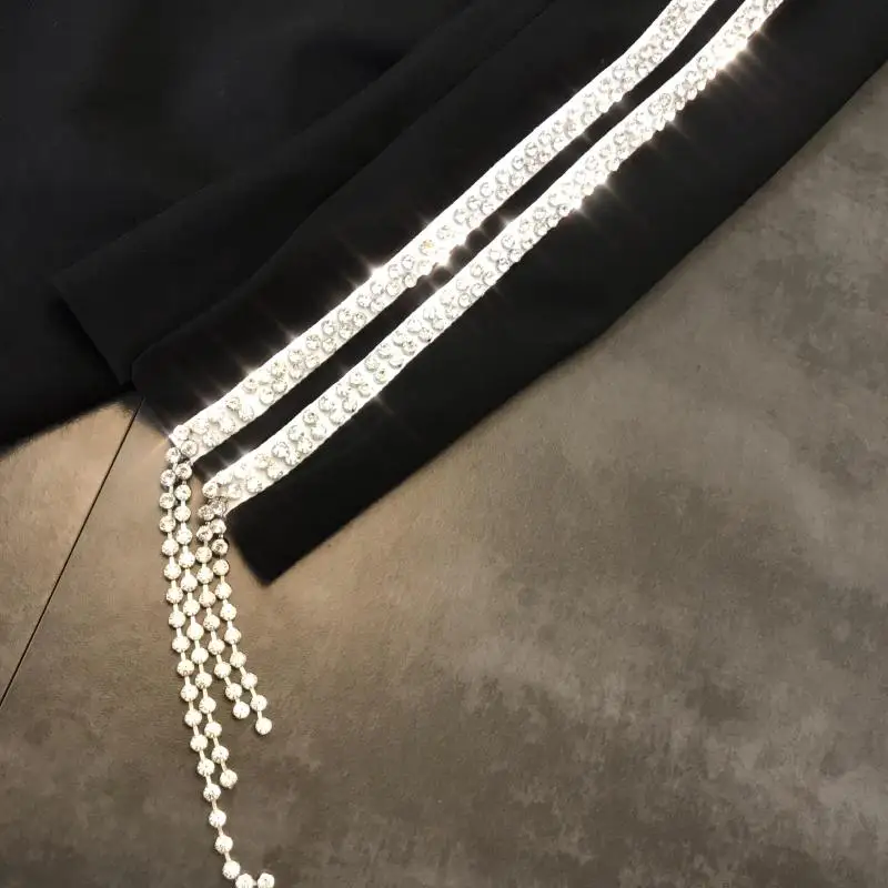 New with back double row fund of autumn shining diamond chain long sleeve small suit jackets women