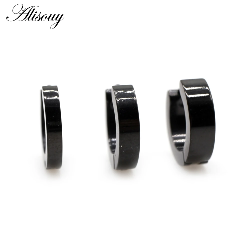 Alisouy 2 Stück Punk-Ohrringe für Damen und Herren, kleine Huggie-Ohrringe, goldfarben, schwarz, blau, Edelstahl, rund, glatt, Kreis-Ohrringe, Schmuck – Detail 8