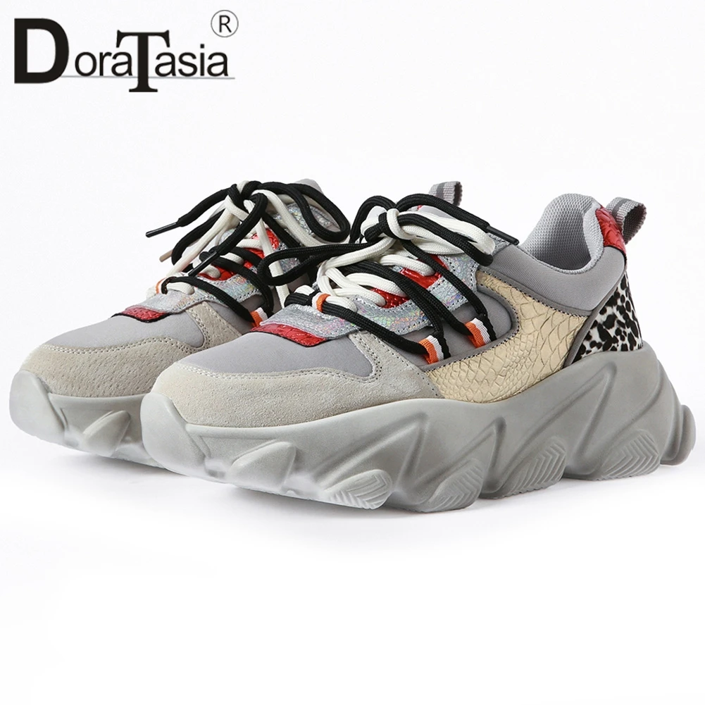

DORATASIA Brand New Sneakers Genuine Leather Leopard Mixed Colors Shoes Woman Casual Soft Autumn Spring INS Hots Flats Women