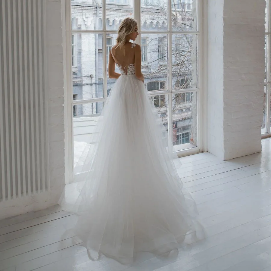 ADLN Свадебные платья на заказ Vestido De Novia возлюбленные прозрачные лямки с жемчужной аппликацией Свадебные платья Robe De Mariage