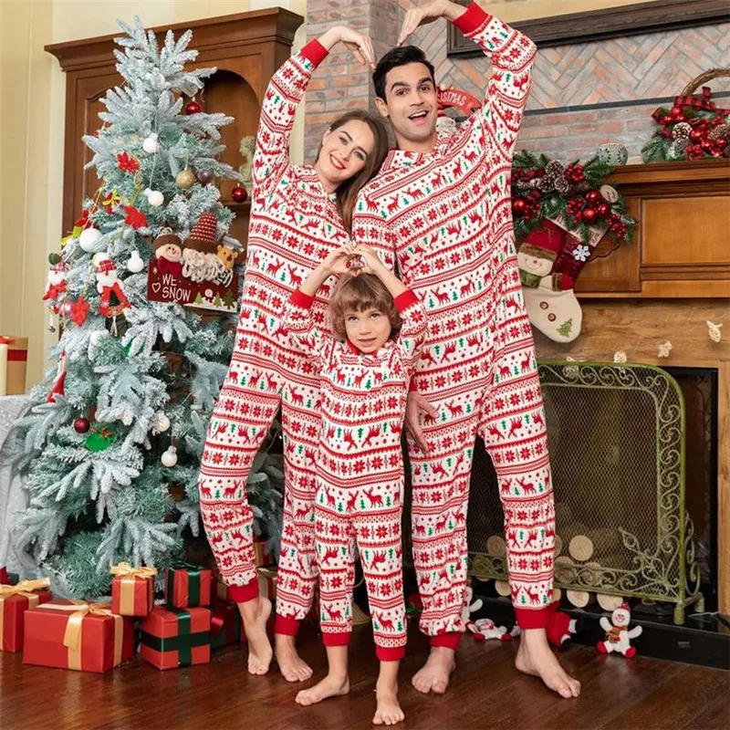 Pijama de natal família combinando roupas manga longa zip up macacão ...