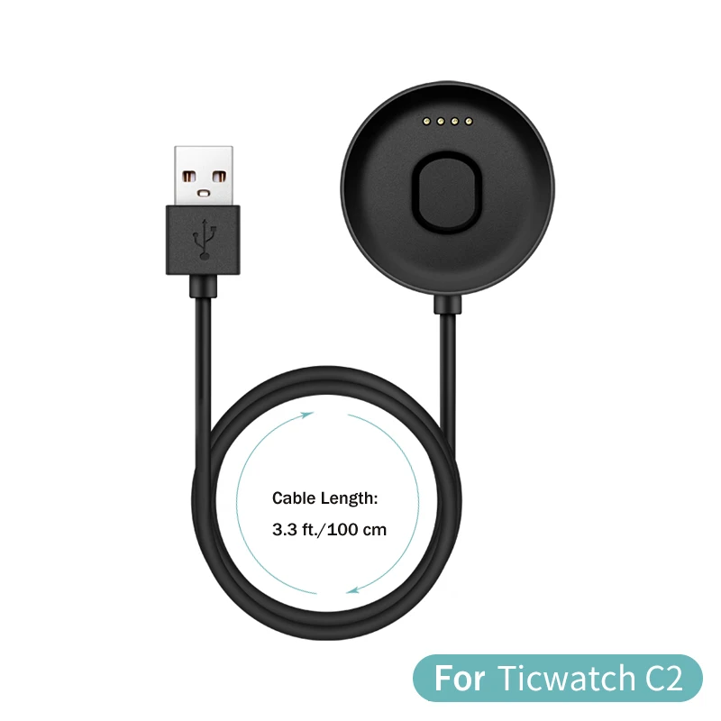 BLACK Зарядная док-станция для Ticwatch E2/S2 usb-кабель для зарядки 100 см Магнитный фиксатор Ticwatch C2 Smartwatch аксессуары - Цвет: BLACK