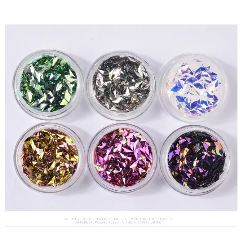 6pcs/bag Diamond Laser Colorful UV DIY Nail Sequins Nail Art Powder Paillette Glitter 3D Nail Decoration Tips Set Kit
