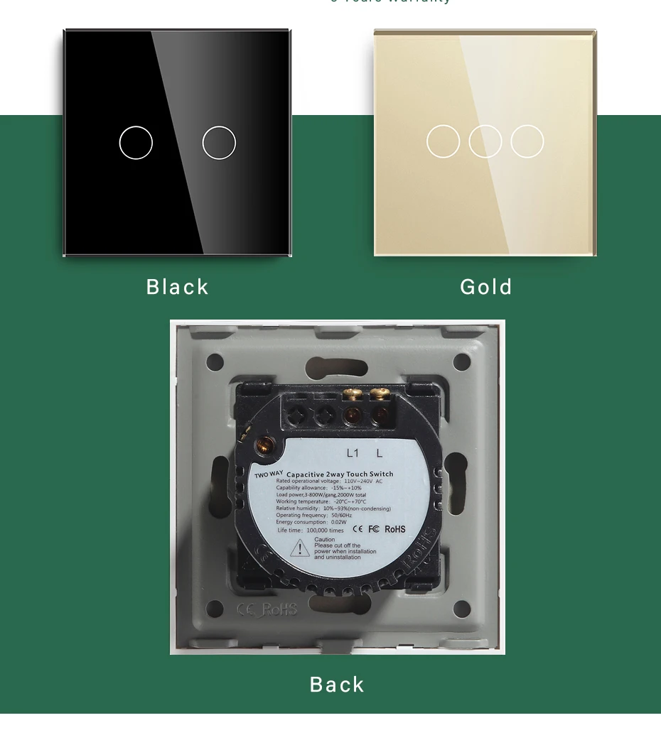 Branco, Preto, Dourado, 1Gang, 2Way, 3Way, 3 Pacotes, 3 Pacotes