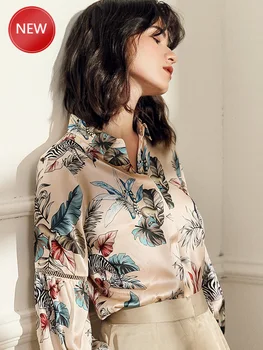 

Woman Heavyweight Silk Shirt Women's Design Sense Non-Mainstream 2020 Spring New Satin Silk Shirt Puff Sleeve Top
