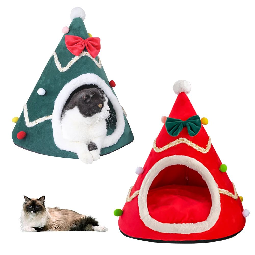 Pet Cat Bed Christmas Soft Pet Bed Christmas Tree Winter Warm Pets Nest