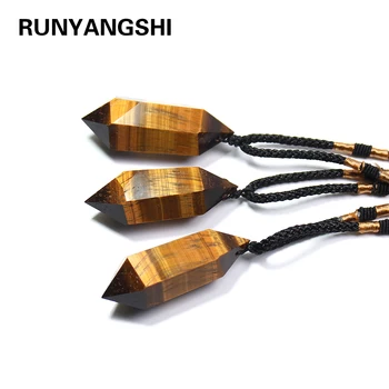 

Runyangshi 1pc wholesale Natural tiger eye Stone Crystal quartz Hexagonal Column Shape Pendant Necklace for Jewelry making