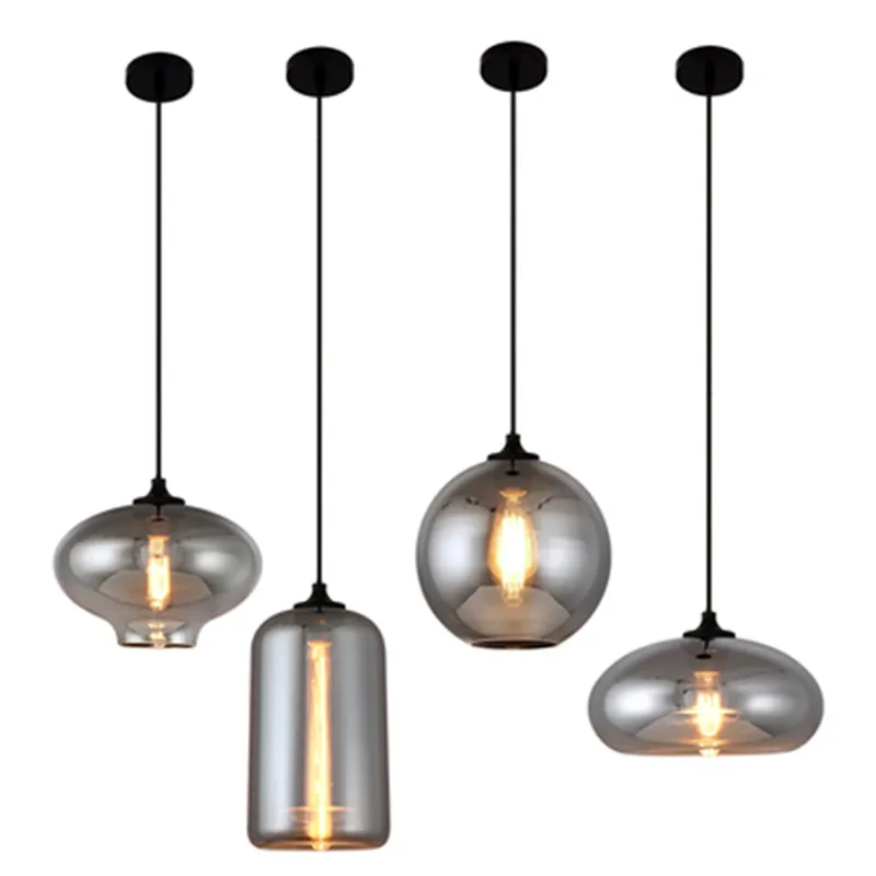 

Modern Smoke Gray Glass Pendant Lights for Living Room Nordic Led Hanglamp Loft Industrial Hanging Lamp Home Decor Luminaire E27
