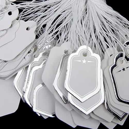 500pcs Price tags with strings Hanging Rings Jewelry Sale Display- White and silver