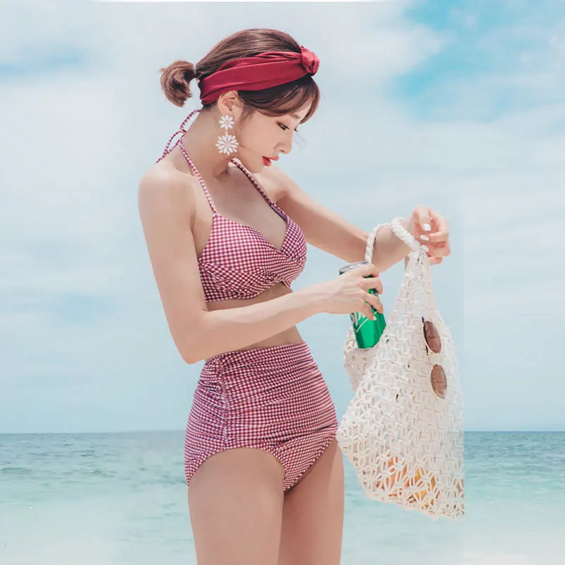 

Bikini Small Bust Gathering-Slimming Swimwear I gao yao shi Retro Large Bust South Korea Two-piece Swimsuits Women's 1905
