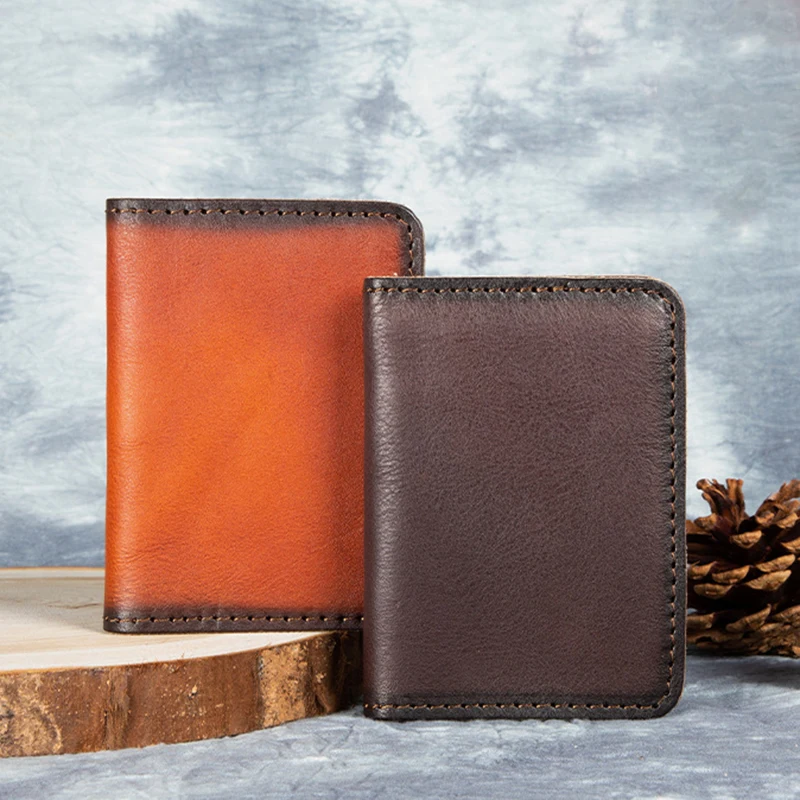 

Cow Leather Credit ID Card Holder Name Card Holder Vintage Design Vegetable Tanned Leather Business Mini Slim Wallet