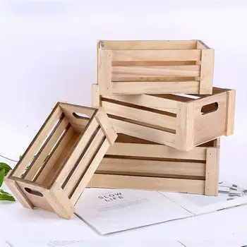 

1Pc Creative Wooden Storage Desk Box Desktop Organizer Home Decoration (Small)