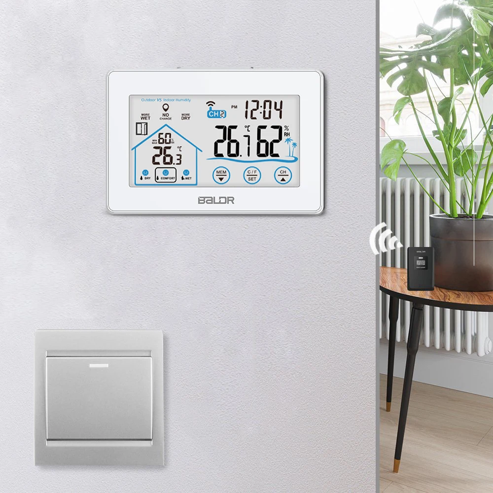 Ceny Baldr bezprzewodowa cyfrowa stacja pogody dotykowy termometr z czujnikiem miernik temperatury i wilgotności higrometr zegar ścienny
