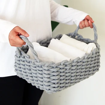 

Nordic simple hand-woven cotton rope square storage basket with handle snack desktop debris clothes organizers basket WY604
