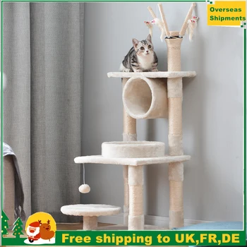 

Small Cat Kitten Tree 124cm Cat Tree Play Tower House Cat Scratcher Activity Centres Scratching Post Cat Furniture for Kittens