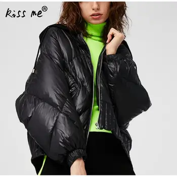 

2019 Winter Jacket Women Loose Short Down Coat White Duck Down Jacket Thick Warm Down Parka Snow Outwear With Siamese Cap Pocket