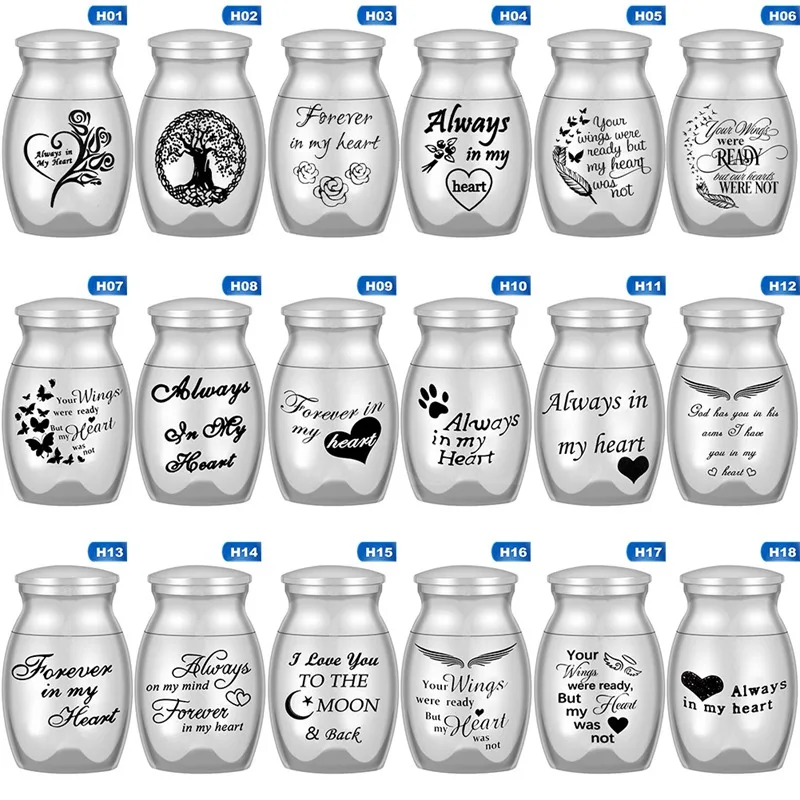 Mini urnas de acero inoxidable para mascotas, contenedor de recuerdo sin deformación, cenizas, 14 estilos