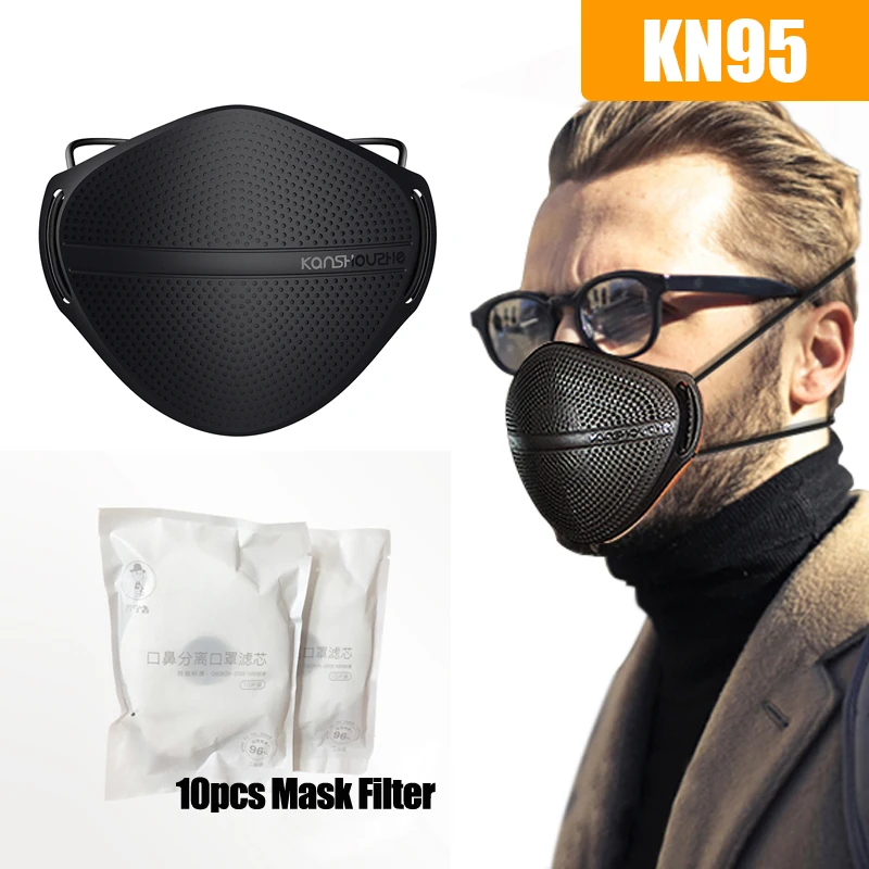 

PM2.5 KN95 Face Mask Mouth Nose Disconnect-type Masks Anti Dust Dustproof With 10pcs Activated Carbon Filter Respirator