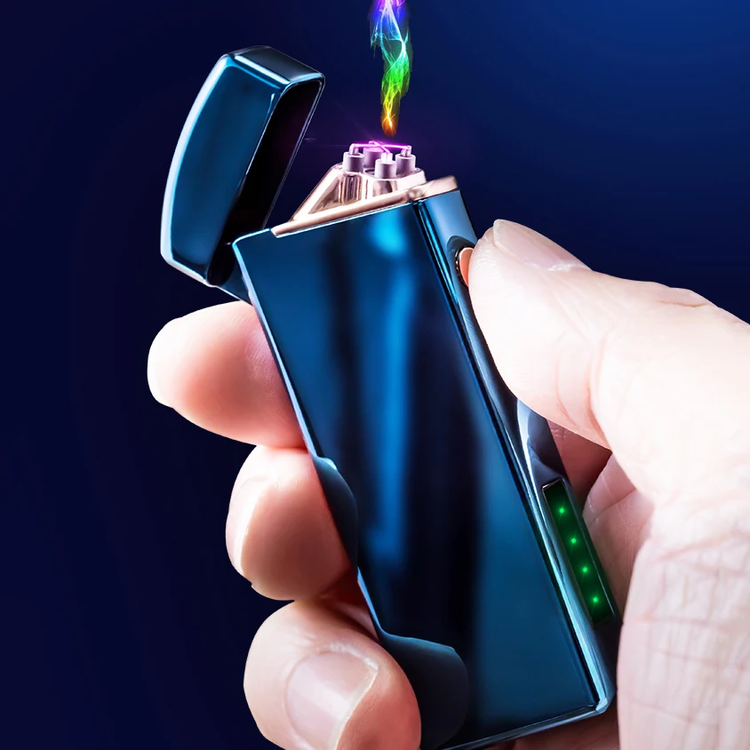 Металлическая двухдуговая импульсная электрическая зажигалка USB перезаряжаемая беспламенная Зажигалка плазменная ветрозащитная электронная зажигалка