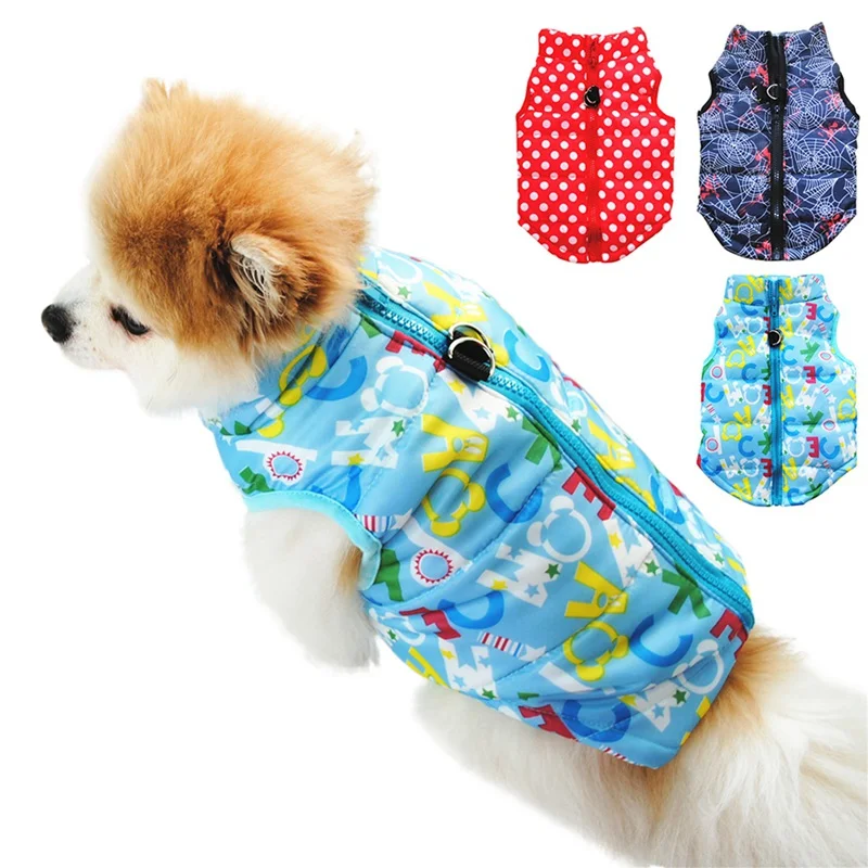 Зимняя одежда для собак, ветронепроницаемый жилет для собак, теплая одежда для щенков, пальто на молнии с поводком и кольцом для маленьких и средних собак