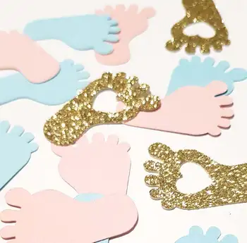

100pcs Pink Blue & Gold Baby Footprint Confetti Baby Shower Gender Reveal Party Table Decorations Candy Favor Box DIY Supplies