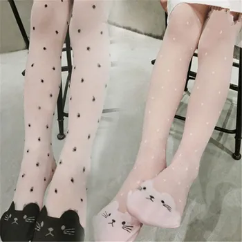 

Tights For Girls Cartoon Thin Silk Pantyhose Spring Summer Kids Candy Color Dot Dance Stocking Child Girls Tights With Cats