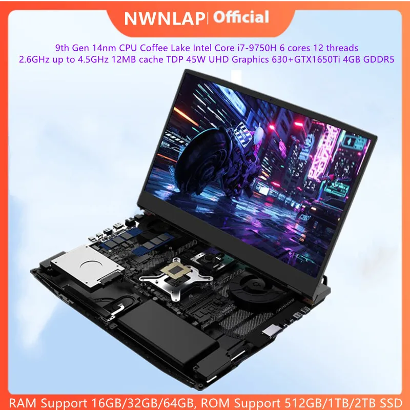 Gaming Laptop intel i7-10750H 17.3 inch FHD IPS Laptop GTX1650 Windows 10 Pro Computer Laptops 64G 2TB SSD Notebook AC WiFi BT