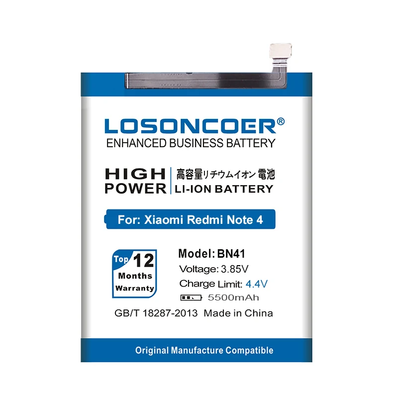 LOSONCOER 5500mAh BN41 BN41L BN41H батарея мобильного телефона для Xiaomi Redmi Note 4/Hongmi Note 4X Note 4 Pro MTK Helio X20