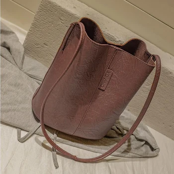 

New Tide Solid Oil PU Material Small Fairy Bag Bucket Bag Casual Wild Single Shoulder Ladies Crossbody Messenger Bag