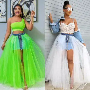 

Women Ladies Tulle Mesh Skirt 2019 High Waist Layers Pleated Skirt Long Maxi Skirts Ladies Solid Color Lace Mesh Sheer Skirts