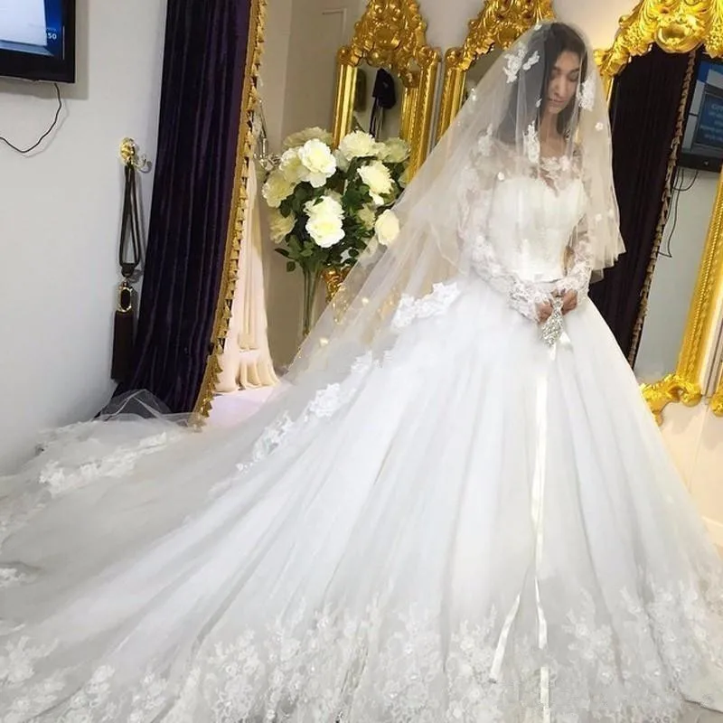 Винтажное бальное платье с длинными рукавами, свадебные платья, Bateau Appliques, прозрачная Часовня, садовое свадебное платье, vestido de novia