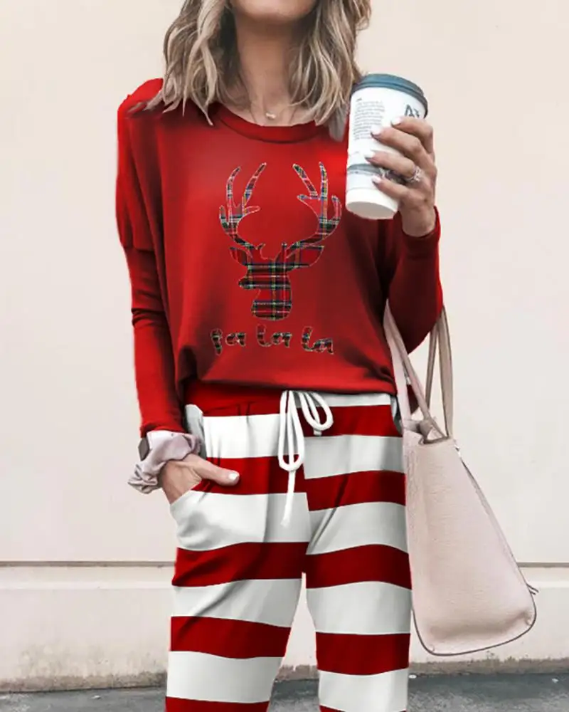 

Christmas Moose Print Top & Drawstring Pants Set