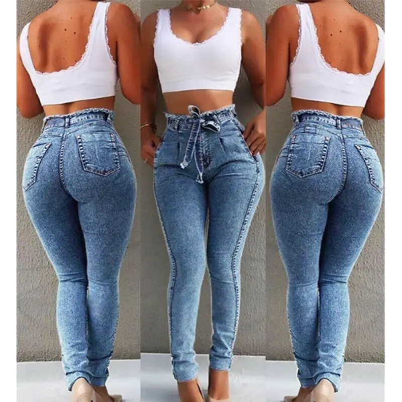 

Hirigin Jeans For Women Slim Stretch Denim Jean Female Bodycon Tassel Belt Bandage Skinny Push Up Jeans Ladies Jeggings Pants