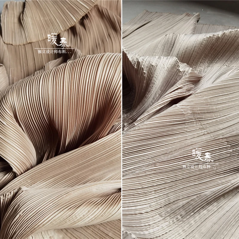 주름진 원단 토양 색, 밀 색 줄무늬 주름, DIY 아트 페인팅, 웨딩 장식 스커트, 원피스 의류, 디자이너 원단