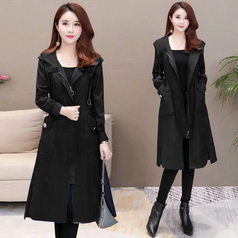 2021 Spring Autumn Long Trench Coat Women Casual Thin Windbreaker Female Overcoat Long Coat Ladies Slim Outwear Coats Plus Size lightweight puffer jacket