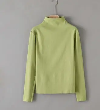 green M-3XL Однотонная футболка с длинными рукавами и воротником под горло, зимняя футболка для девочек - Цвет: green