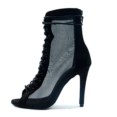 Women Dance Boots For Ladies High Heel Flannel Ballroom Modern Dance Shoes Black  Gilrs Soft Sole Bachata Salsa Dancing Shoes BLACK-11CM