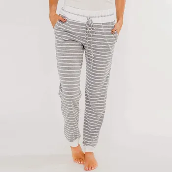 

Spring autumn Women Long Pants Loose Floral Print Drawstring stripe Wave point Sweatpants Female pant #35