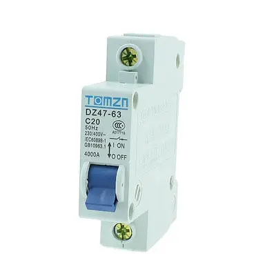AC 230/400V 20A 1 полюс 1 P Защита от перегрузки MCB Мини автоматический выключатель