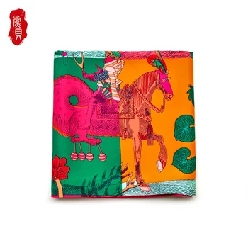 

Colourful Real Silk Scarf Women Fashion Bandana Printed Horse Square Head Scarfs For Ladies 90cm Shawl Luxury Brand Foulard Soie